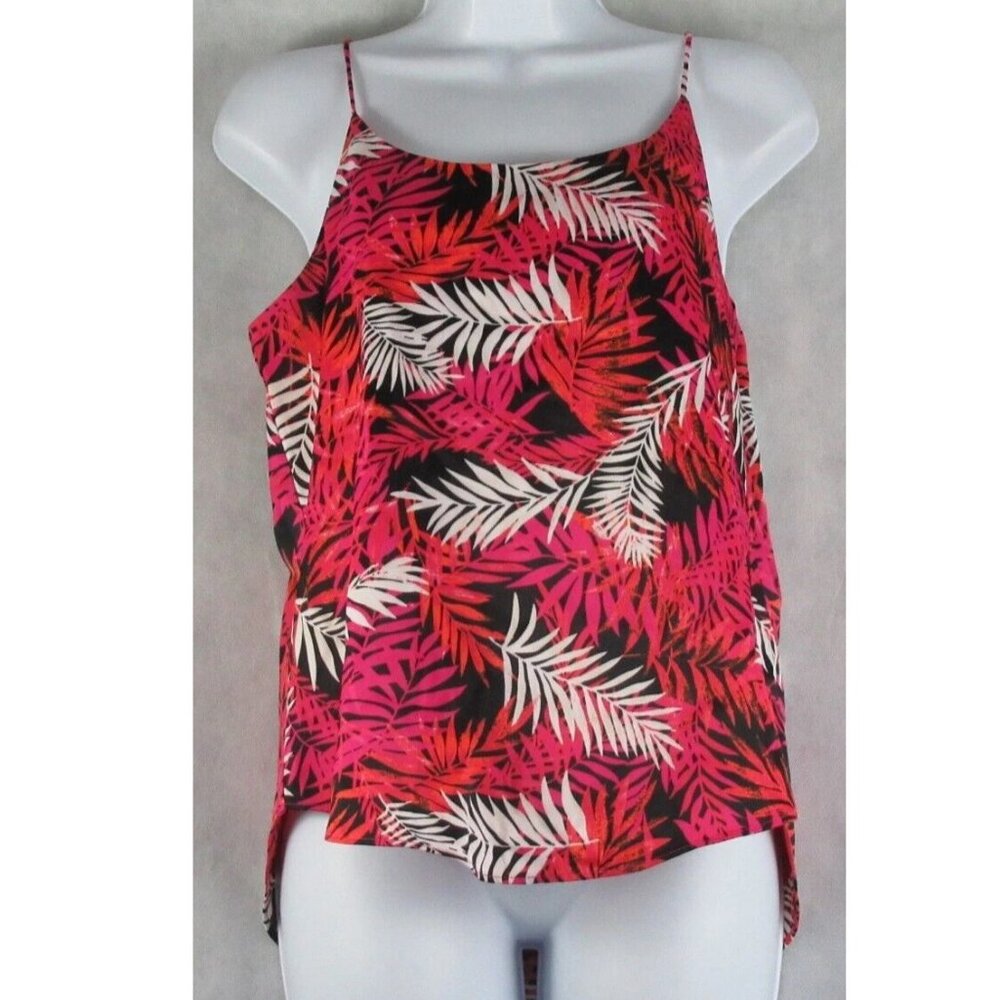 NWT Bar III Women's Scoop-Neck Cami Top, Sunset Rose Multicolor Leaf Print